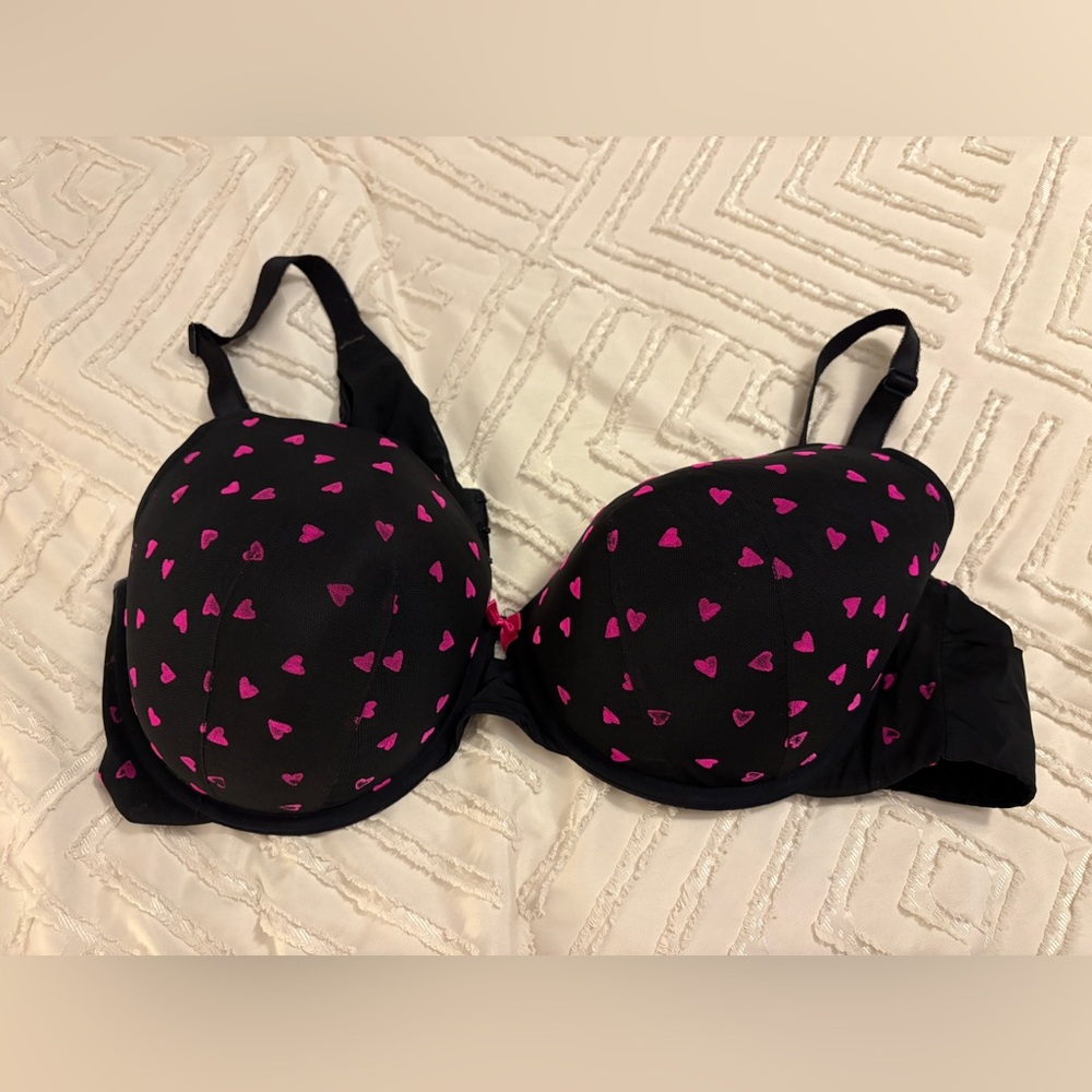 Torrid Black Bra with Pink Heart Accents